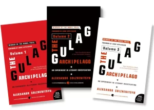 The Gulag Archipleago Volumes 1, 2, and 3 by Aleksandr Solzhenitsyn.